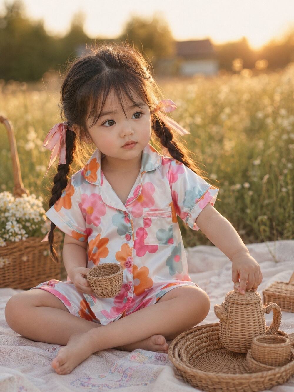 Sweetest Dreams Blooming Floral Silky Pajama Lounge Set 3T